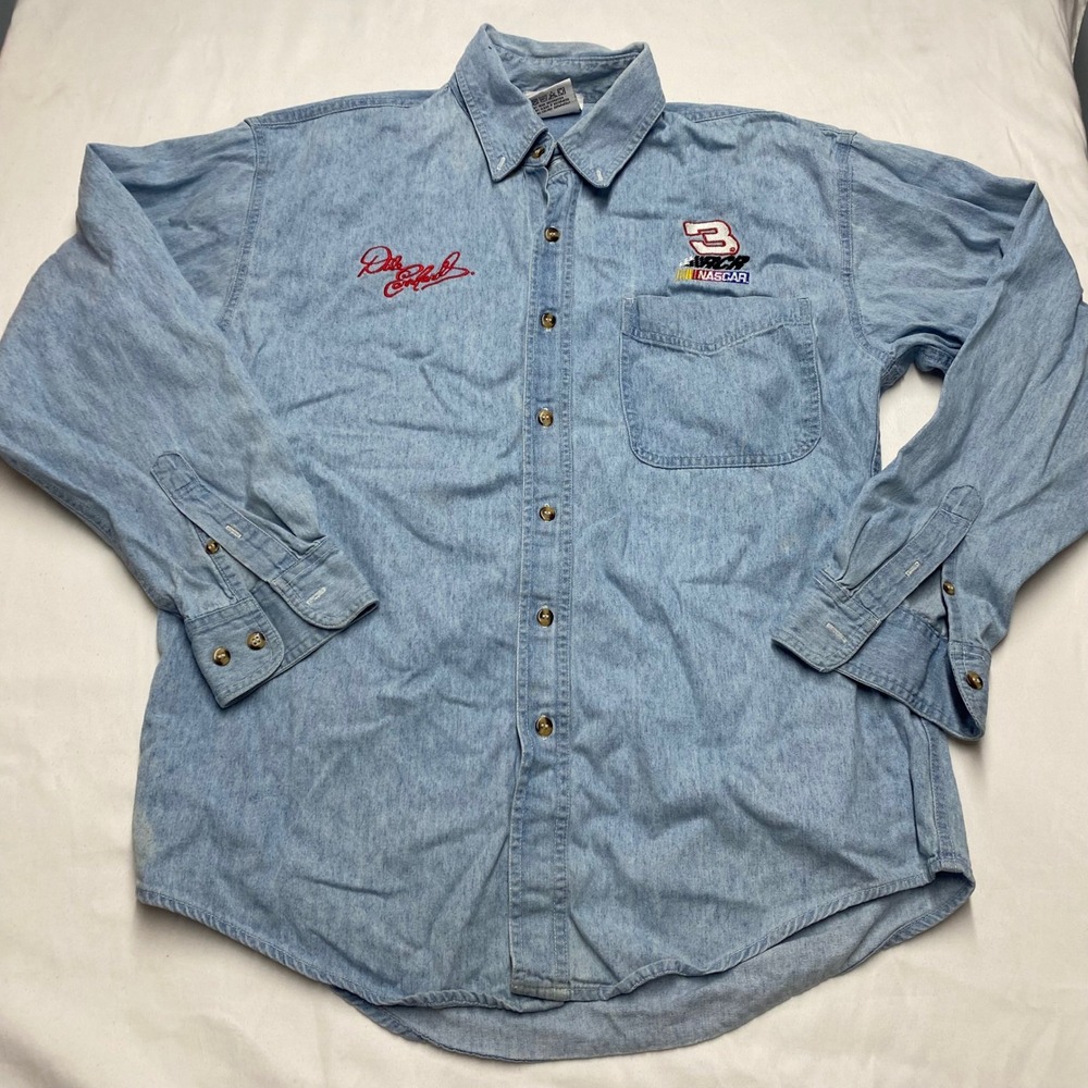 Vintage Dale Earnhardt NASCAR Denim Shirt Competitors View Light Wash Small USA